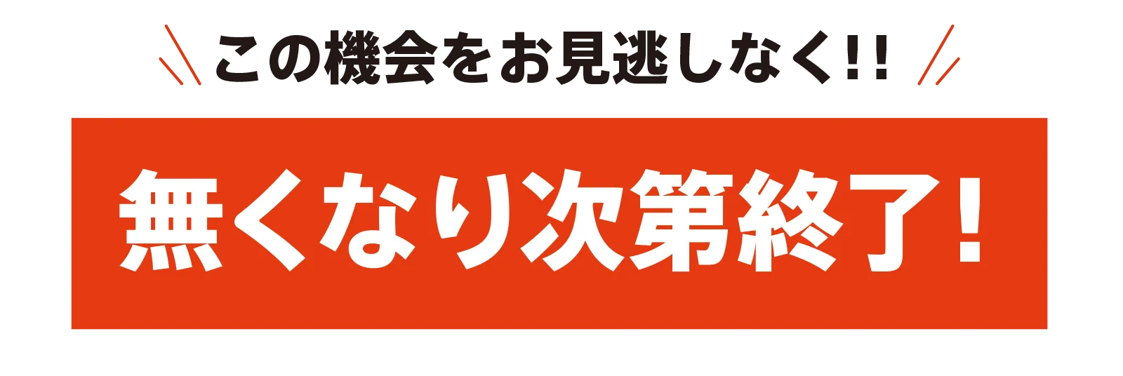 無くなり次第終了！この機会をお見逃しなく！！